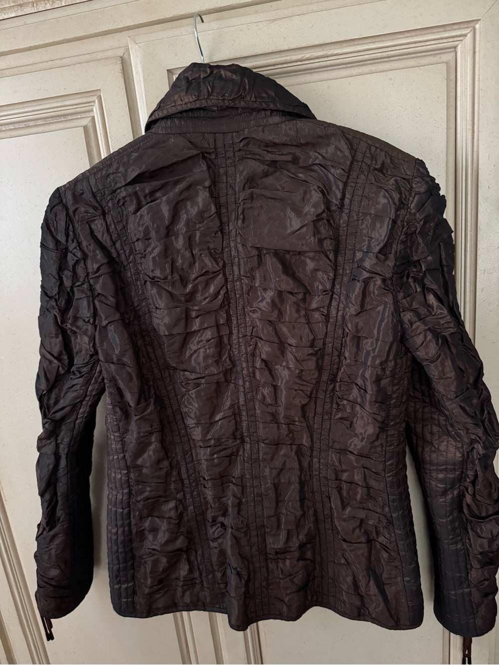 Escada Chocolate Brown Textured Drawstring Jacket - Picture 3 of 4